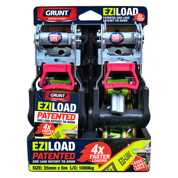 Grunt Ezi-Load 35mm x 5m Ratchet Tie-Down Straps - Pack of 2
