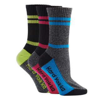 Hard Yakka Size 3-8 Multi-Coloured Women's Crew 3 Pack Work Socks