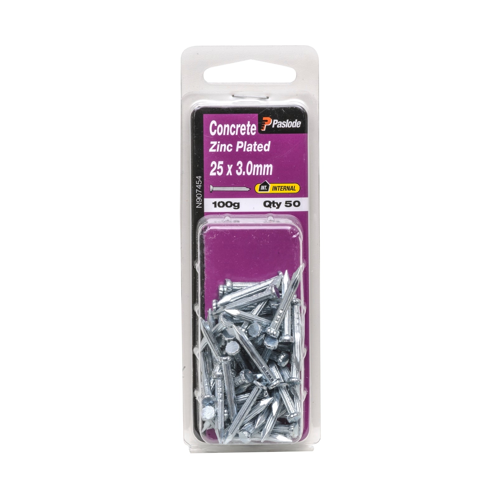 Paslode 25 x 3.0mm 100g Zinc Plated Concrete Nails - 50 Pack - Image 1 of 1