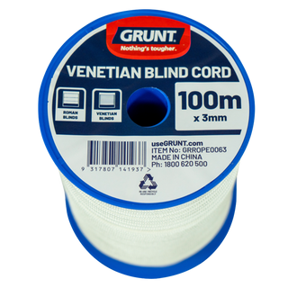 Grunt 3mm x 100m White Venetian Blind Cord
