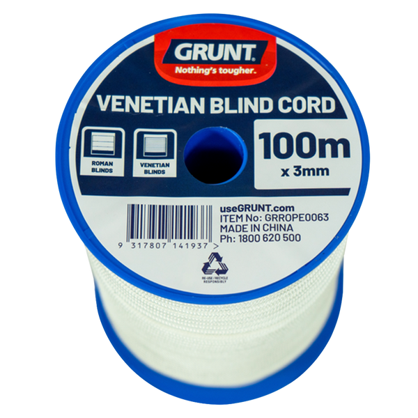 Grunt 3mm x 100m White Venetian Blind Cord