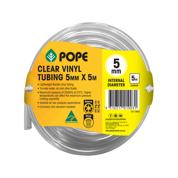 Pope 5mm x 5m Clear Vinyl Tubing
