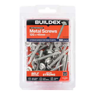 Buildex 12G x 45mm Class 3 Sheet Metal Screws - 50 Pack
