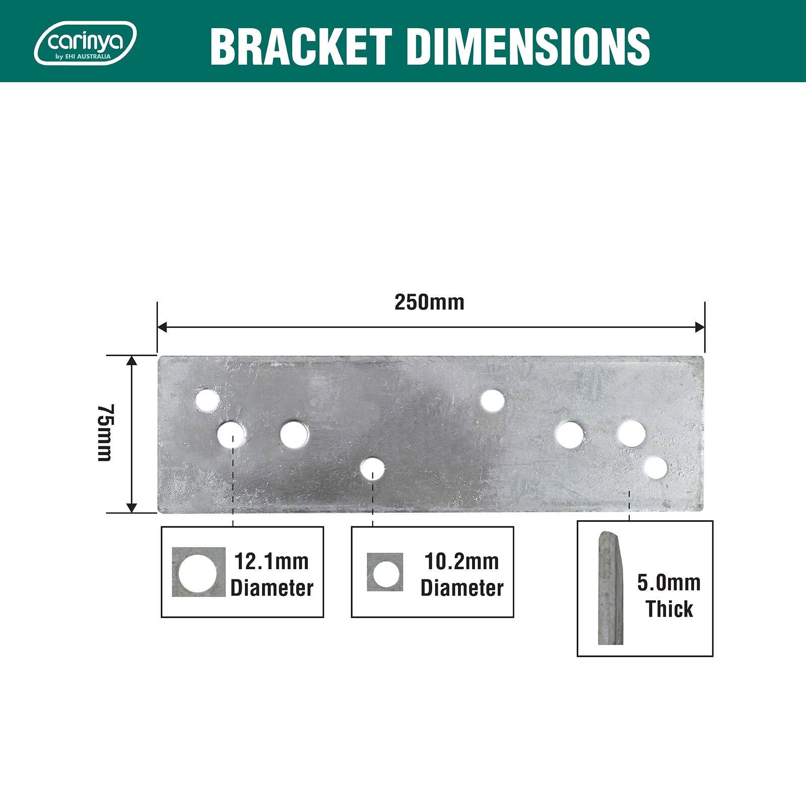 Carinya 250 x 75 x 5mm Galvanised Mending Plate Bracket - Image 12 of 16