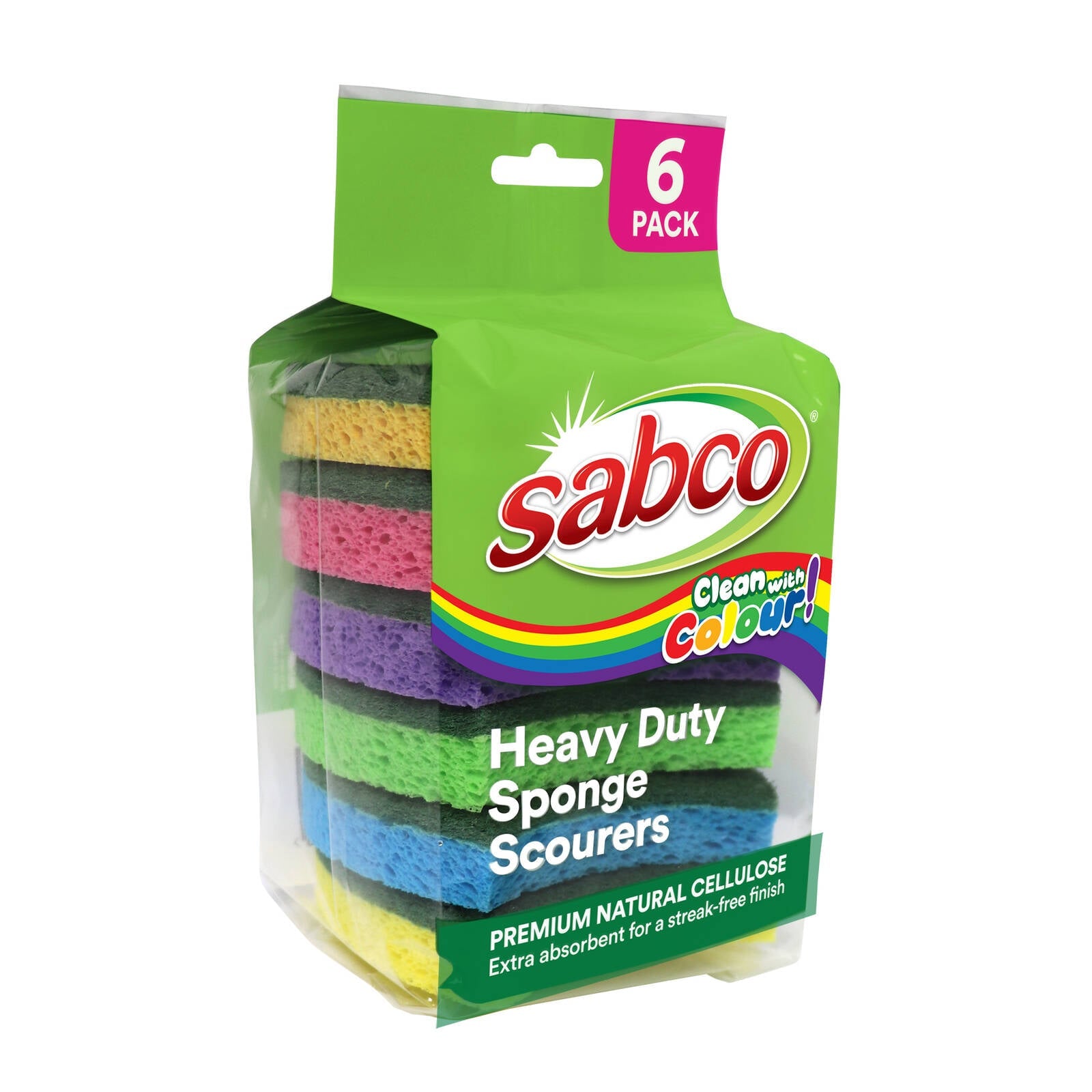 SABCO Clean with Colour H/D Sponge Scourer 6pk - Image 3 of 4