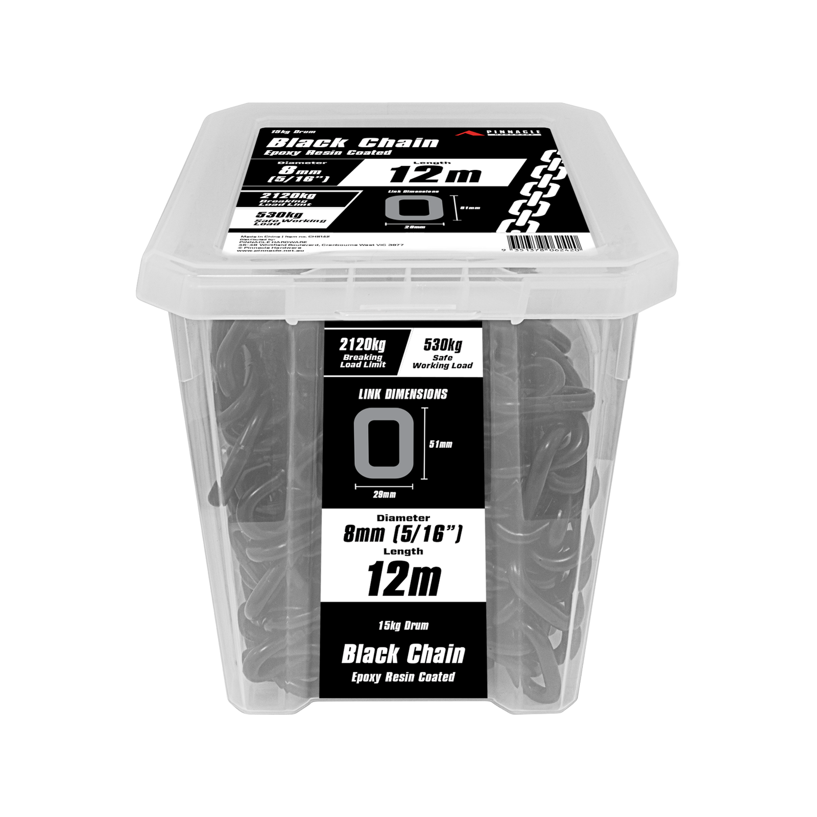 Pinnacle 8mm 5/16" x 12m Black Chain - Image 1 of 2