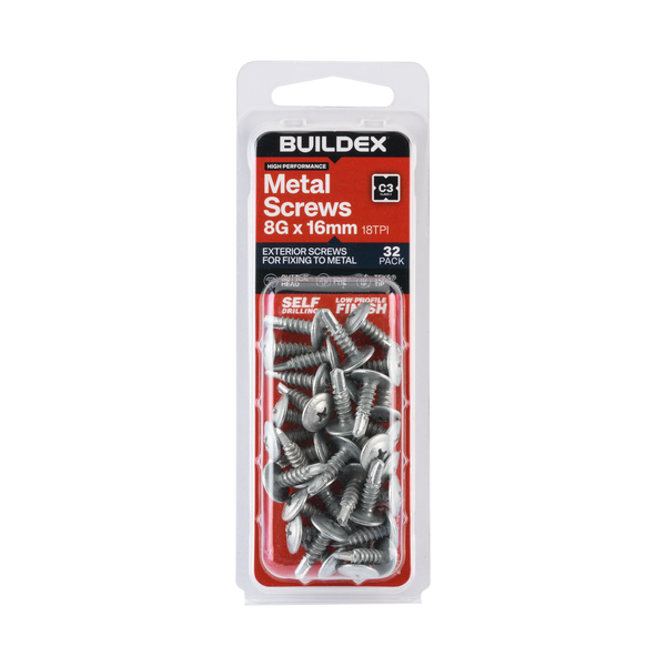 Buildex 8G x 16mm Class 3 Sheet Metal Screws - 32 Pack