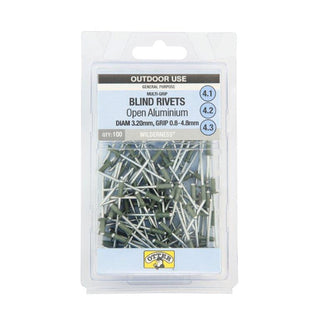 Otter Wilderness® 3.2 x 0.8-4.8mm  Multi-Grip Open Aluminium Blind Rivets - 100 Pack