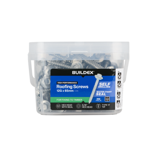 Buildex 12G x 65mm Class 3 Roofing Screws with Seal - 100 Pack