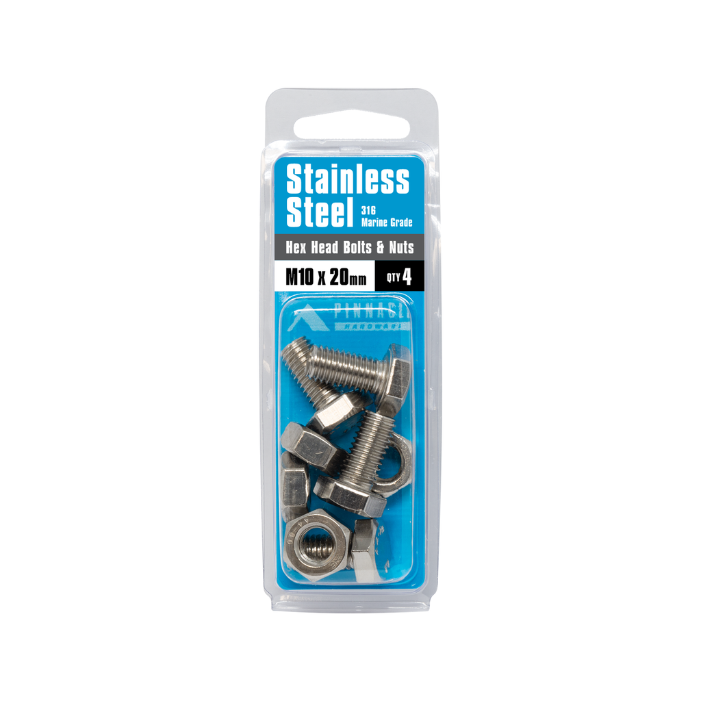 Pinnacle M10 x 20mm Stainless Steel Hex Head Bolts And Nuts - 4 Pack - Image 3 of 3