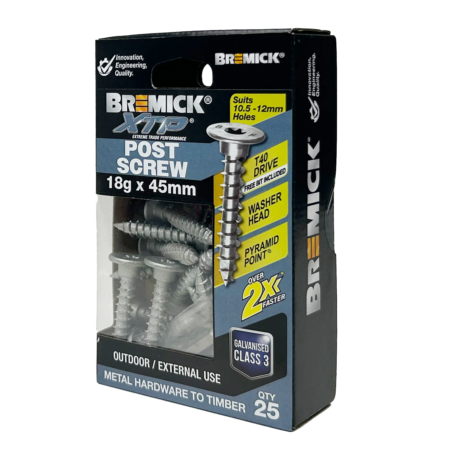 Bremick XTP Post Screw 18g x 45mm GALV T40 - 25 Pack - Image 1 of 5