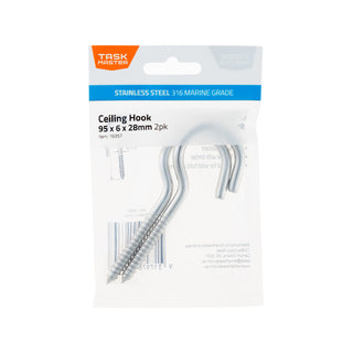 Taskmaster 95 x 6 x 28mm 316 Stainless Steel Ceiling Hook - 2 Pack