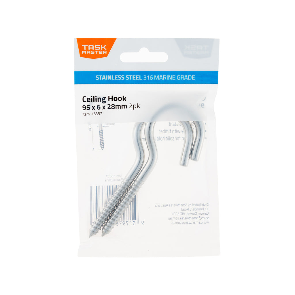 Taskmaster 95 x 6 x 28mm 316 Stainless Steel Ceiling Hook - 2 Pack - Image 3 of 4