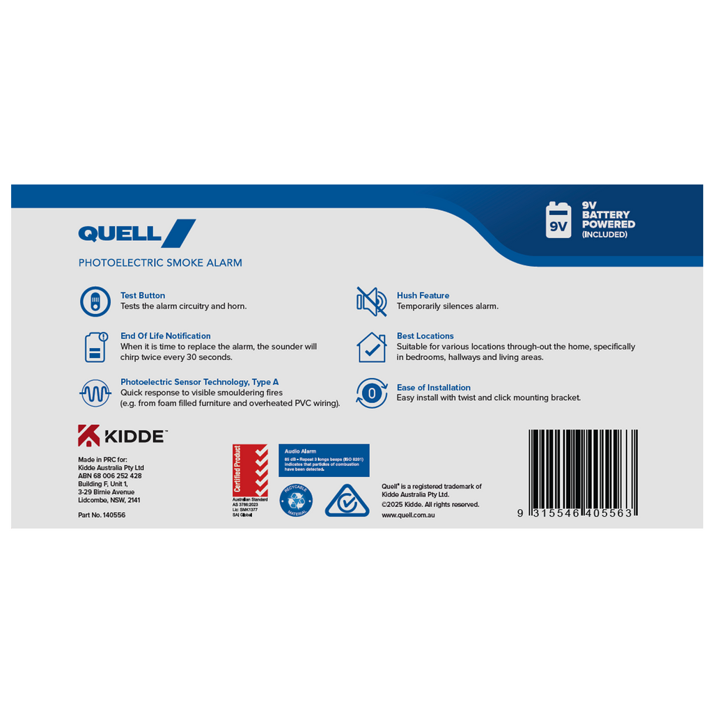 Quell 9V Q501 Photoelectric Smoke Alarm - 4 Pack - Image 5 of 6