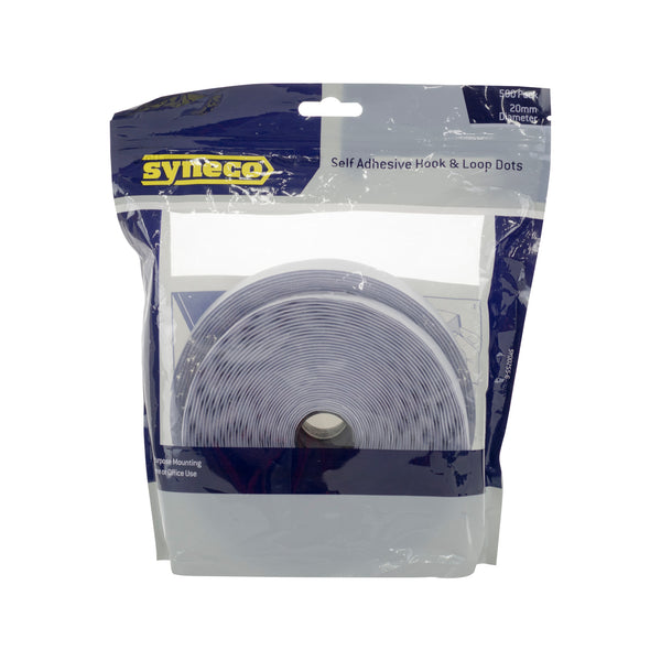 Syneco 20mm White Hook And Loop Self Adhesive Dots - 500 Pack