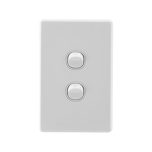 DETA White Gloss S-Line Double Vertical Wall Switch - Gloss White