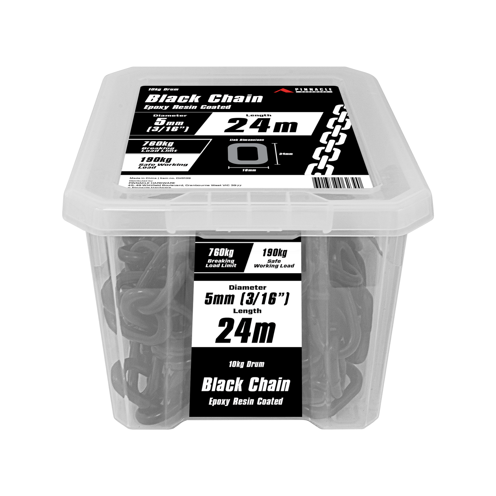 Pinnacle 5mm 3/16" x 24m Black Chain - Image 1 of 2