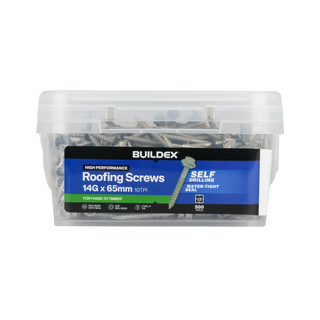 Buildex 14G x 65mm Class 3 Roofing Screws with Seal - 500 Pack