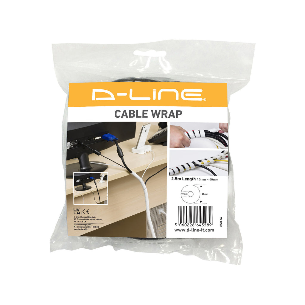 D-Line 2.5m Ø10-40mm White Wrap Cable Tidy Organiser - Image 10 of 10