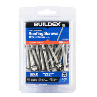 Buildex 12G x 65mm Class 3 Roofing TEKS® Screws with Seal - 50 Pack