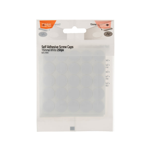 Taskmaster 15mm White Self Adhesive Screw Caps - 250 Pack - White 250 Pack