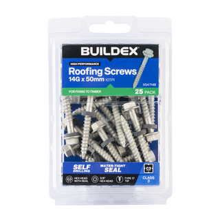 Buildex 14G x 50mm Class 3 Roofing Screws With Seal - 25 Pack