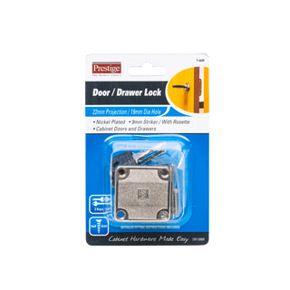 Prestige 110 x 19mm Square Nickel Plated Square Door / Drawer Lock