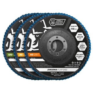 Full Boar 115mm 40 80 120 Grit Zirconia Flap Disc - 3 Pack