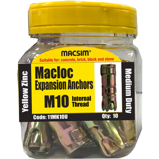 Macsim M10 Yellow Zinc Medium Duty Macloc Anchor - 10 Jar