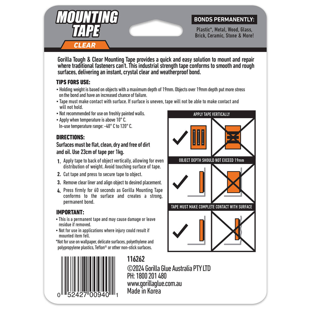 Gorilla 3.8m Clear Double Sided Mounting Tape - Image 6 of 6