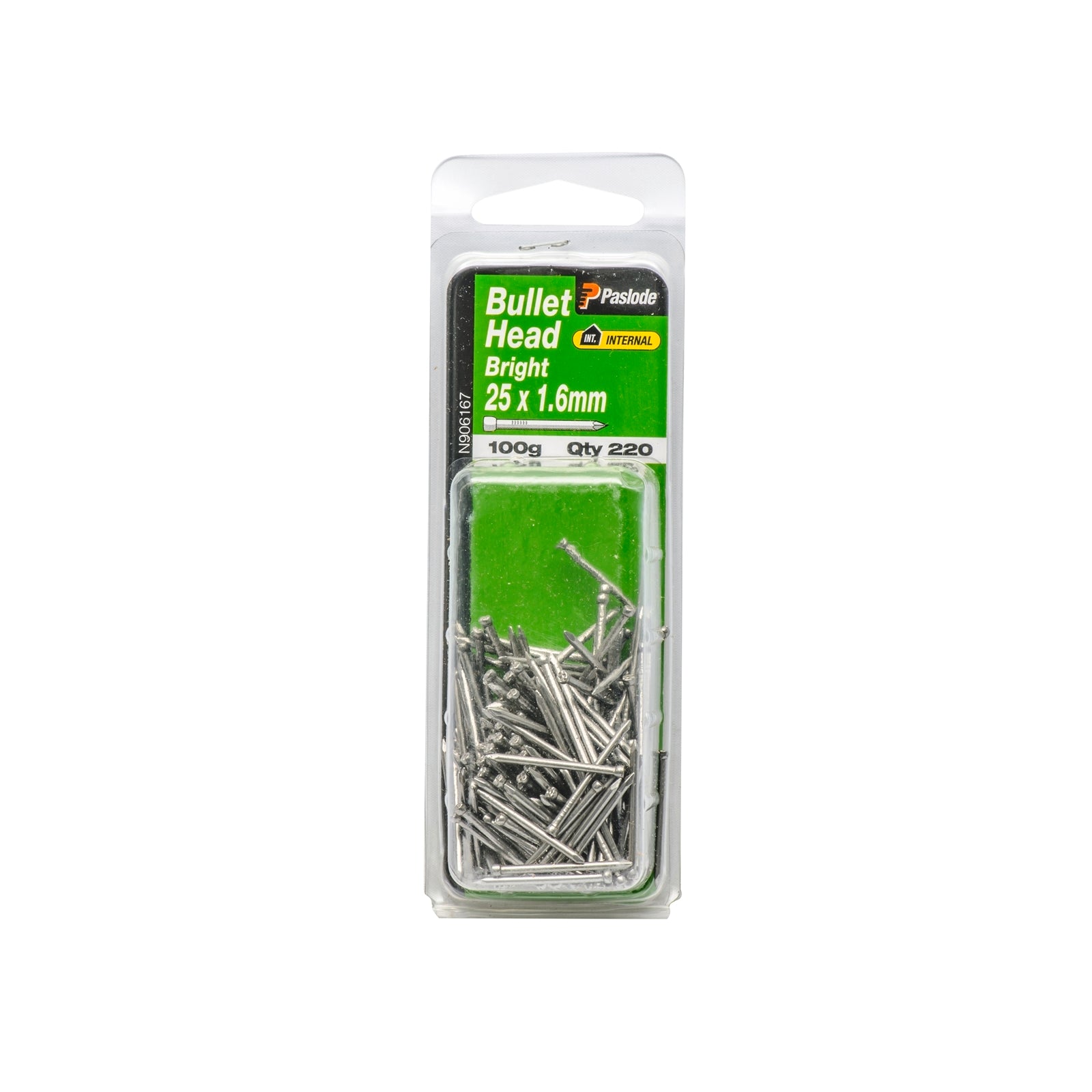 Paslode 25 x 1.6mm 100g Bright Steel Bullet Head Nails - 220 Pack - Image 1 of 1
