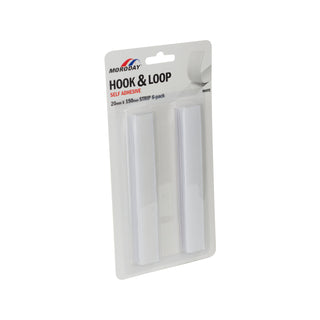 Moroday 20 x 150mm White Hook And Loop Self Adhesive Strip  - 6 Pack