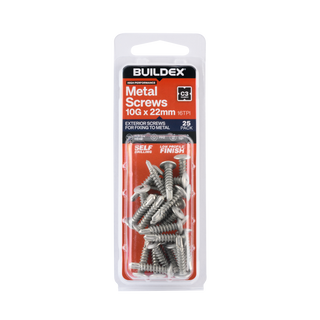 Buildex 10G x 22mm Class 3 Sheet Metal Screws - 25 Pack