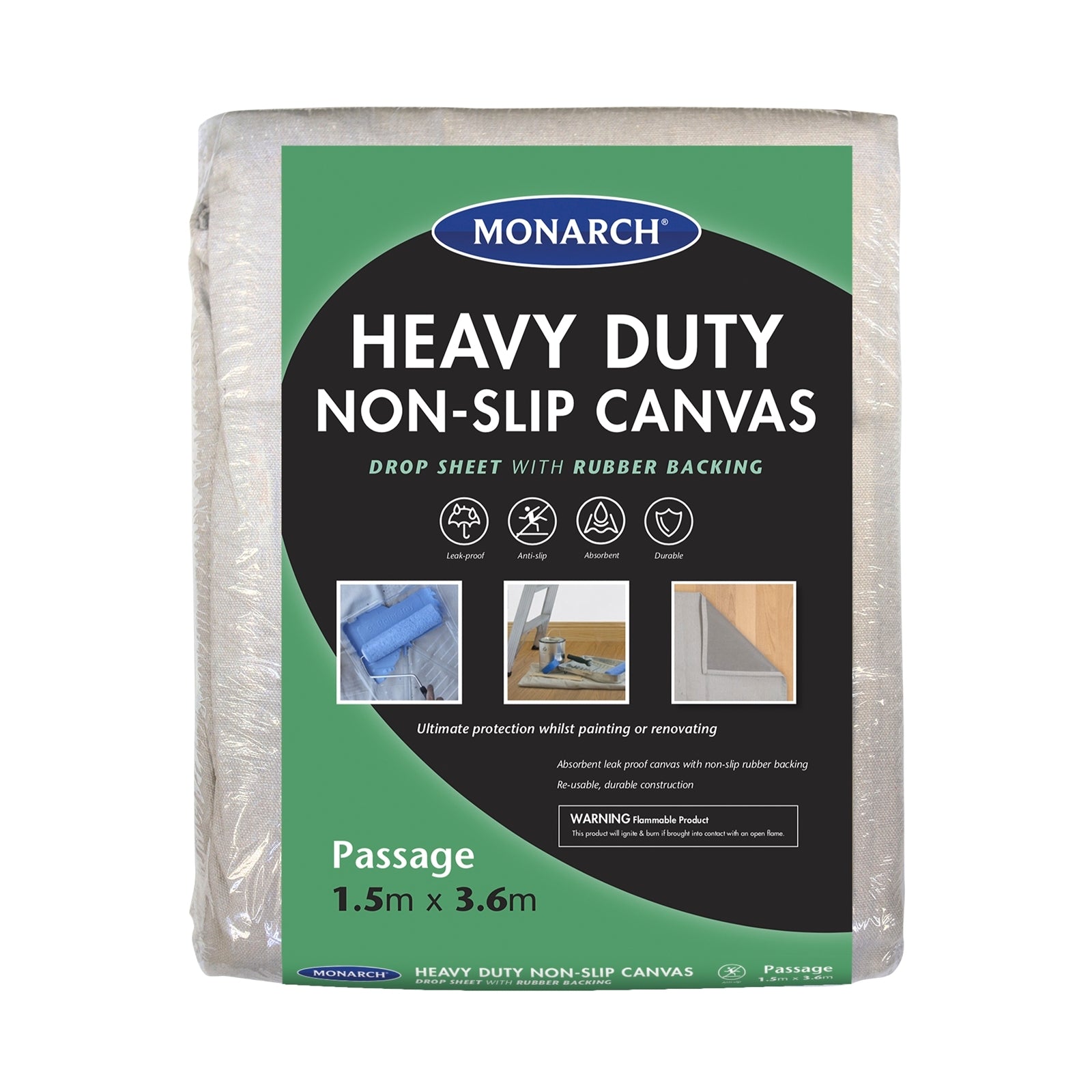 Monarch 1.5m x 3.6m Heavy Duty Non-Slip Canvas Drop Sheet - Image 1 of 2