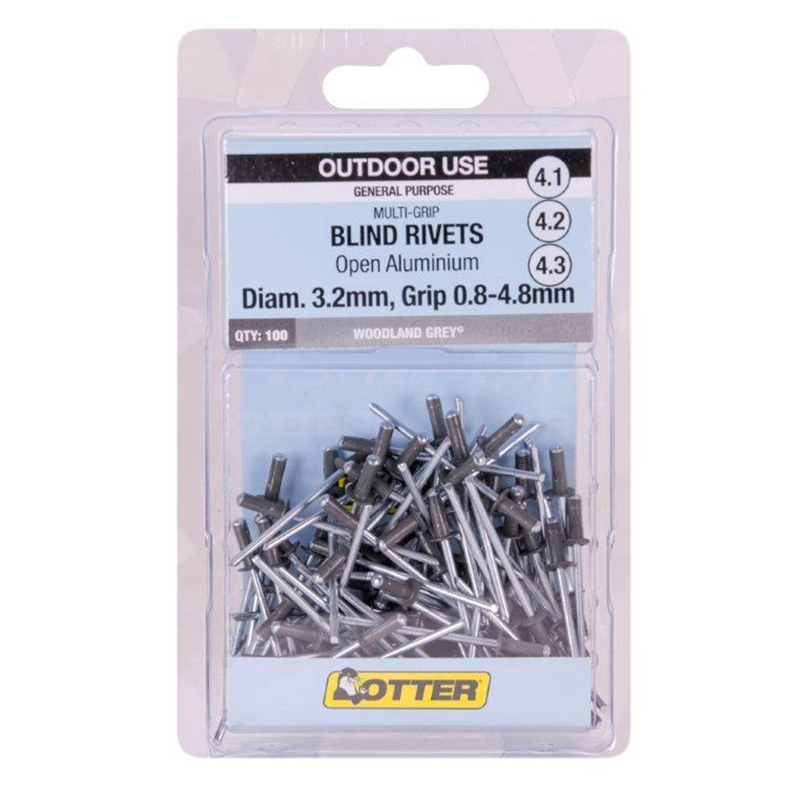 Otter Woodland Grey® 3.2 x 0.8-4.8mm Multi-Grip Open Aluminium Blind Rivet - 100 Pack - Image 1 of 1