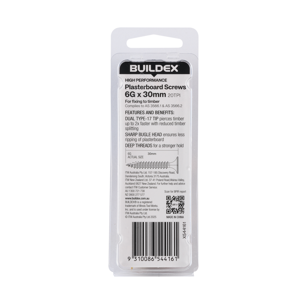 Buildex 6G x 30mm Gold Passivated Plasterboard Screws - 30 Pack - Image 2 of 9