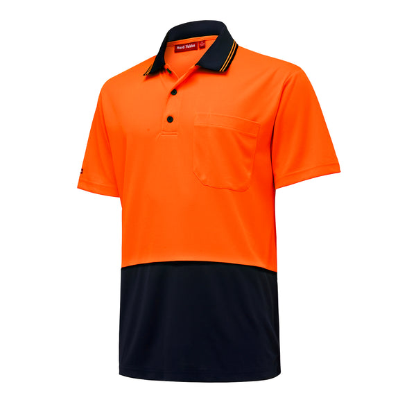 Hard Yakka Orange And Navy Hi Vis Short Sleeve Polo