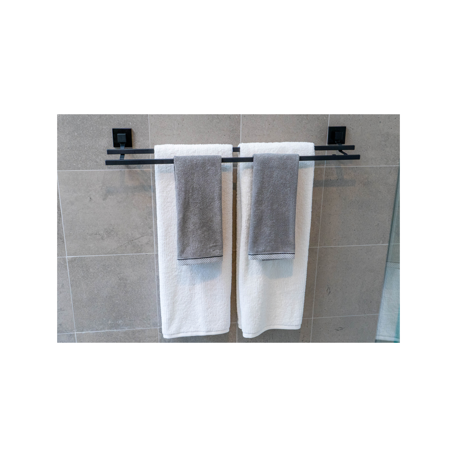 Fusion-Loc 80cm Black Matte Suction Double Towel Rail - Image 4 of 4