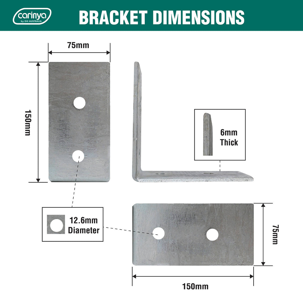 Carinya 150 x 150 x 75 x 6mm Hot Dipped Galvanised Reinforcing Angle Bracket - Image 4 of 8