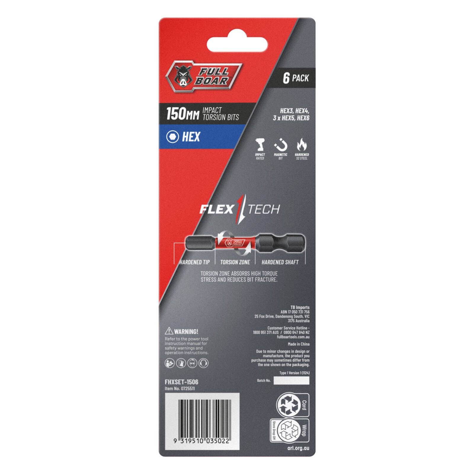 Full Boar HEX x 150mm Impact Torsion Bits Set - 6 Pack - Image 2 of 2