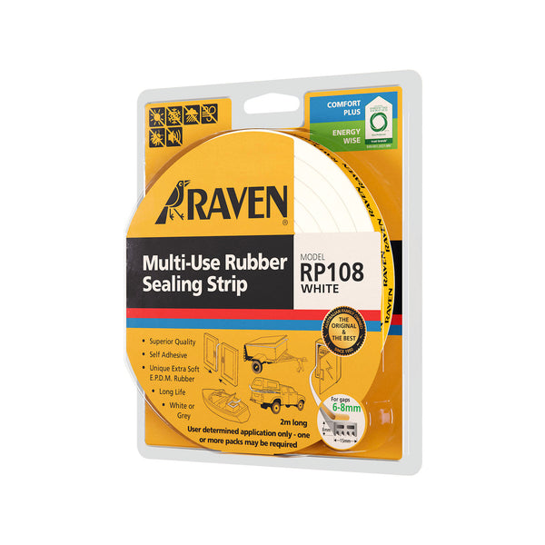 Raven 2000mm White RP108 Self Adhesive Weather Strip - White