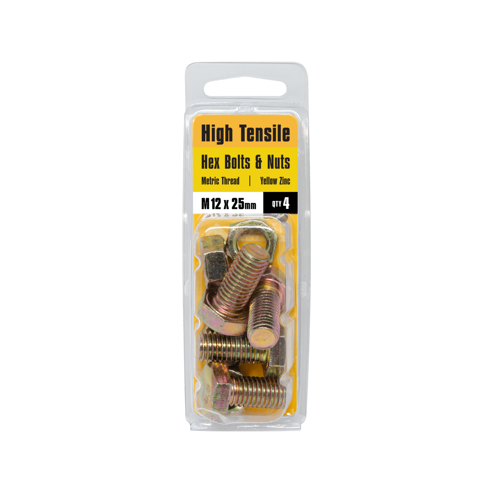 Pinnacle 12 x 25mm Yellow Zinc Hi Tensile Hex Bolt And Nut - 4 Pack - Image 2 of 2