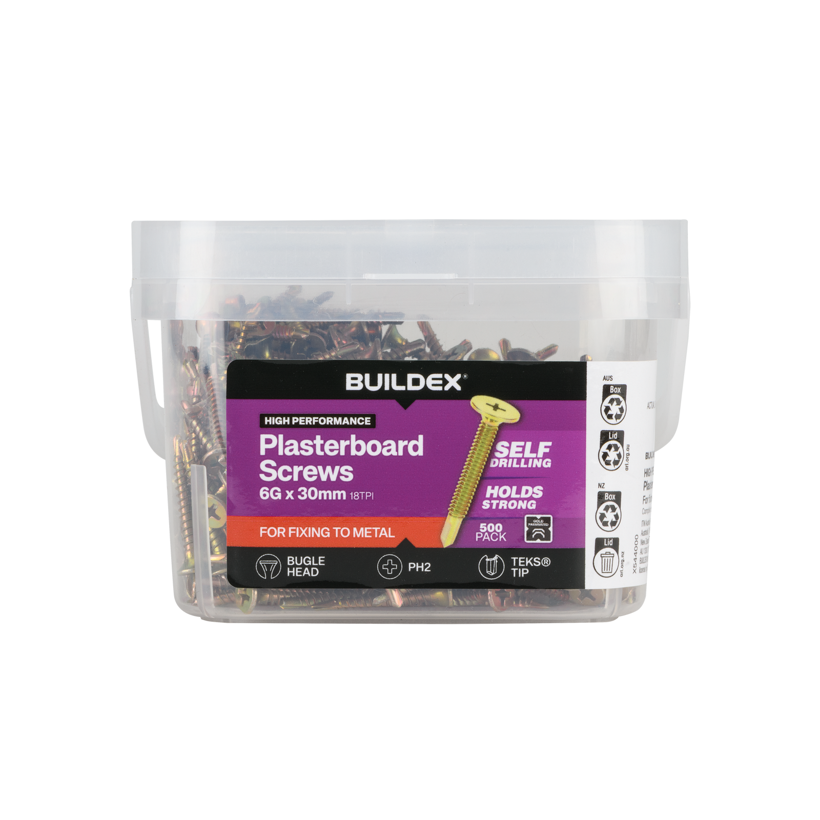 Buildex 6G x 30mm Gold Passivated Plasterboard Screws (TEKS® Tip) - 500 Pack - Image 1 of 6
