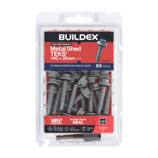 Buildex 14G x 35mm Class 3 Galvanised Shed TEKS® Screws with Seal - 50 Pack
