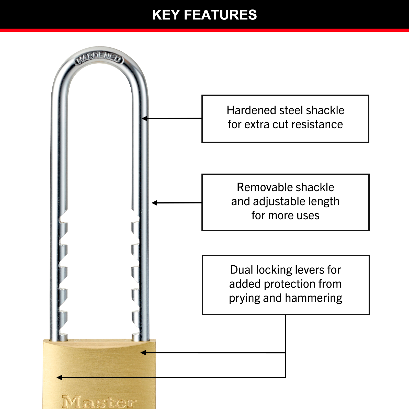 MasterLock 50mm Solid Brass Adjustable Shackle Padlock - Image 12 of 20