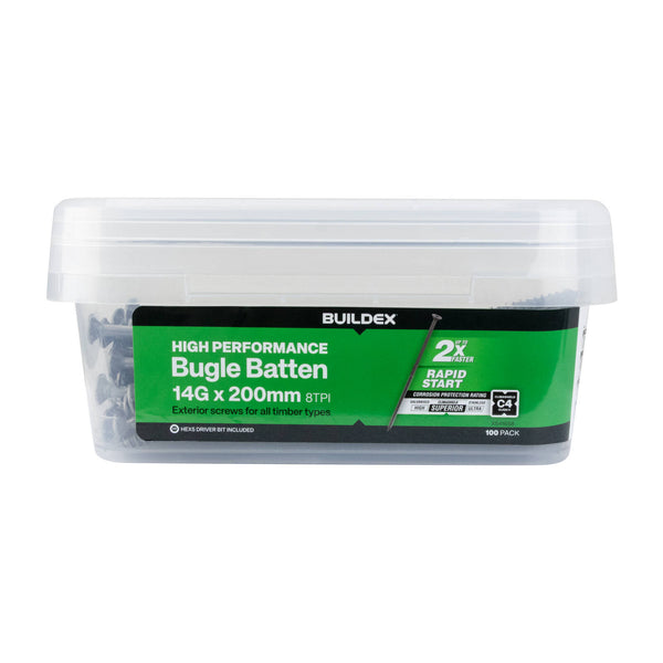 Buildex® 14G x 200mm Class 4 Bugle Batten Screws - 100 pack