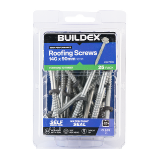 Buildex 14G x 90mm Class 3 Roofing Screws with Seal - 25 Pack