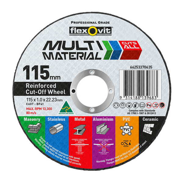 Flexovit 115 x 1 x 22.2mm Multi Material Reinforced Cut Off Wheel