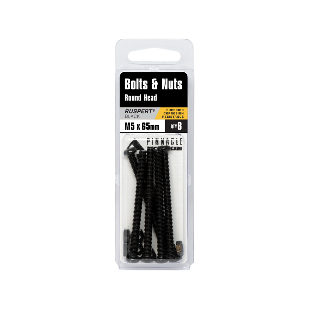 Pinnacle M5 x 65mm Black Ruspert® Round Head Bolts And Nuts - 6 Pack - Image 3 of 3