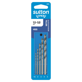 Sutton Tools 1.5mm - 5.0mm Viper Metric Drill Bit Refill Set 5 Piece